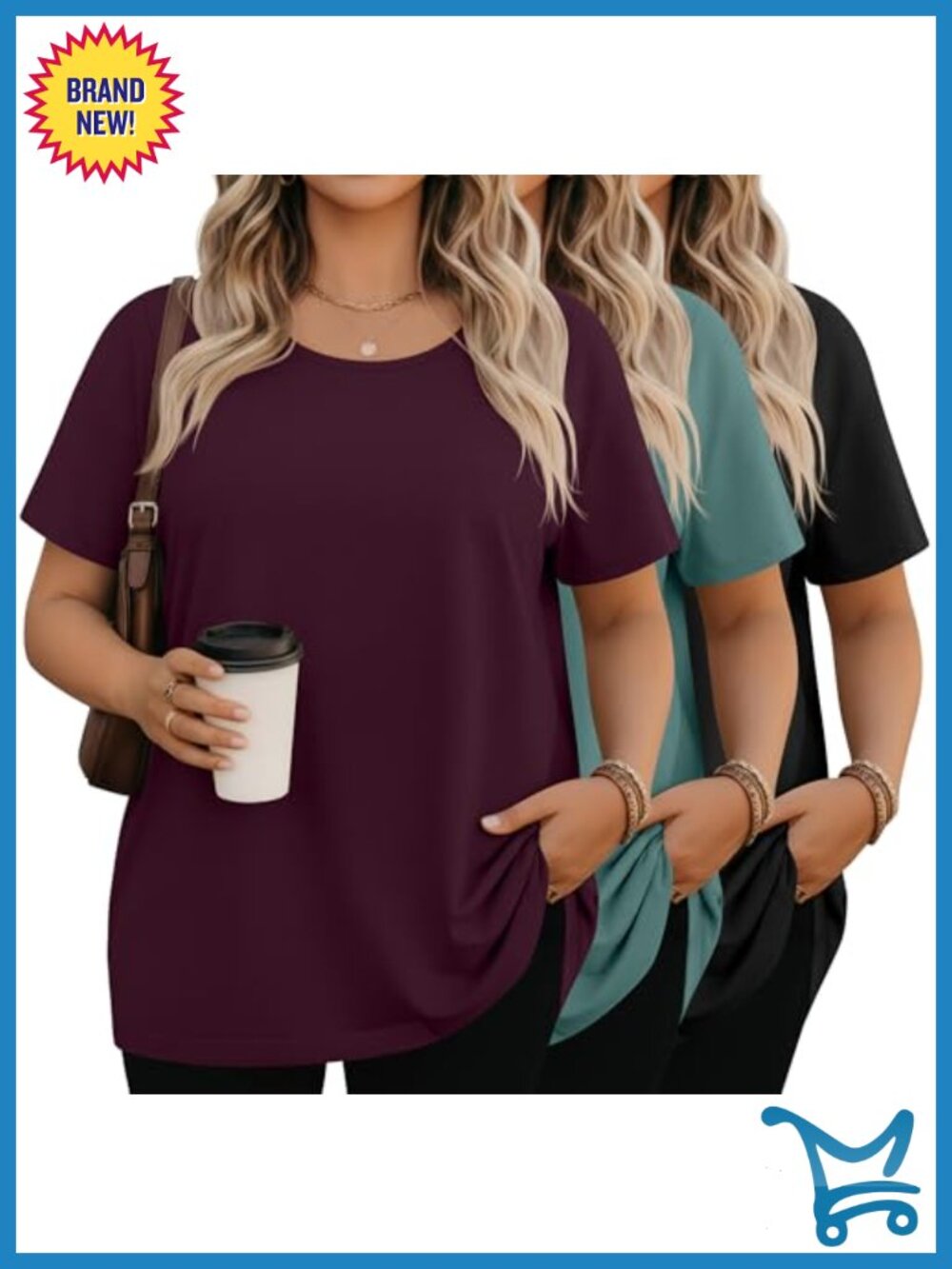 Womens Plus Size Short Sleeve Crew Neck T-Shirts 3 Pack Loose Fit Summer Tops